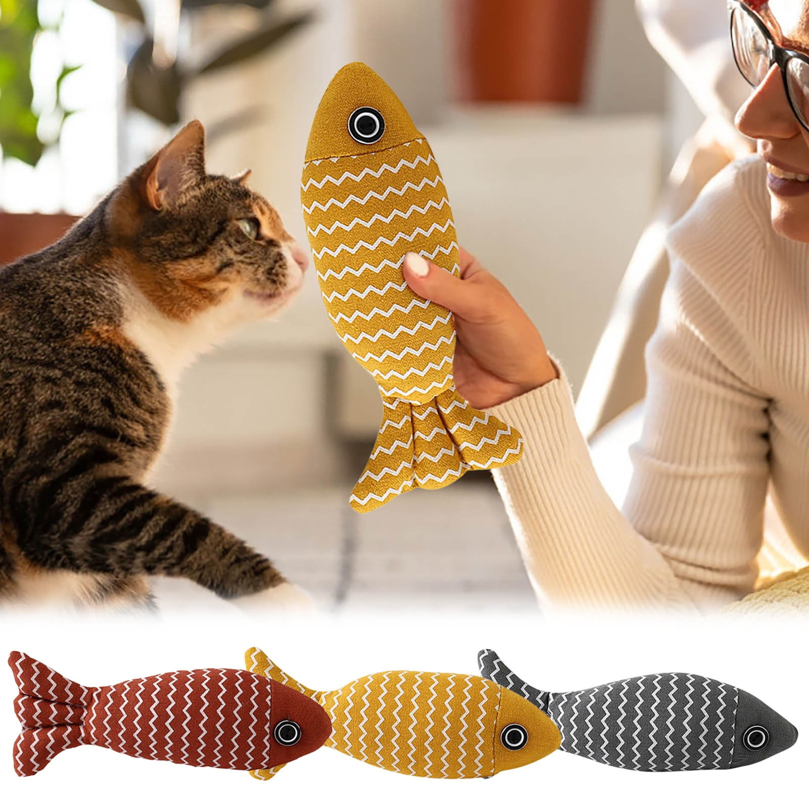 2 Packs Catnip Fish Toys for Cats Soft Linen Chew Toys with Catnip & Silvervine, Interactive Kicking Biting Play, Realistic Hunting Doll for Indoor Kittens, Durable Pet Grinding Teeth Supplies