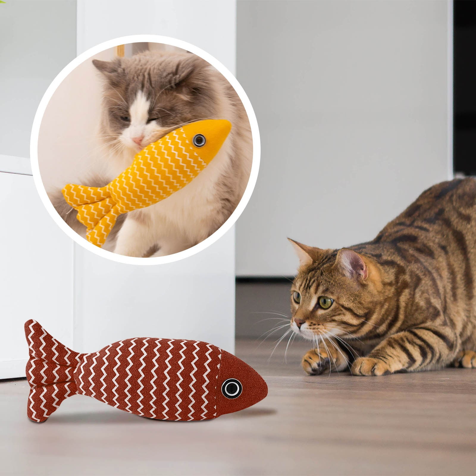 2 Packs Catnip Fish Toys for Cats Soft Linen Chew Toys with Catnip & Silvervine, Interactive Kicking Biting Play, Realistic Hunting Doll for Indoor Kittens, Durable Pet Grinding Teeth Supplies