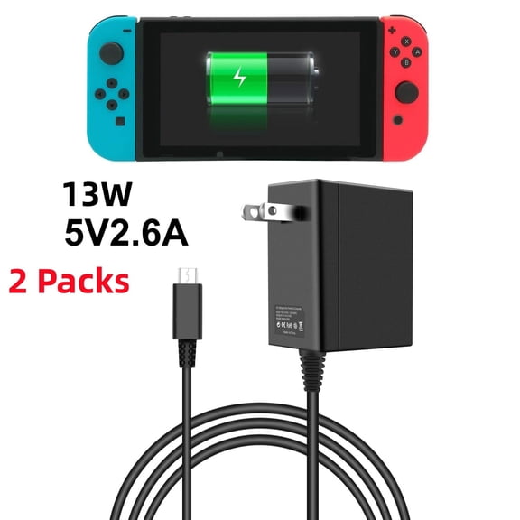2 Packs Charger for Nintendo Switch 5V/2.6A Switch Fast Charger UL Listed AC Adapter Charging Replacement for Nintendo Switch