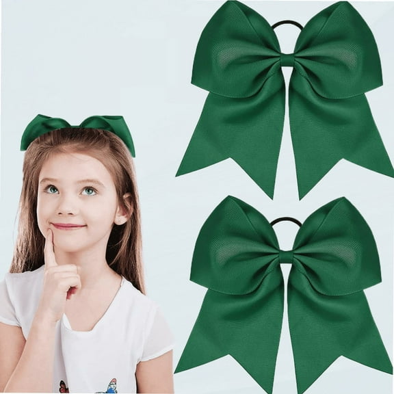 2 Packs Cheerleading Bow 8 Inch Cheer Hair Bows Large Cheerleading Hair Bows with Ponytail Holder for Teen Girls Softball Cheerleader Outfit Uniform (Green)