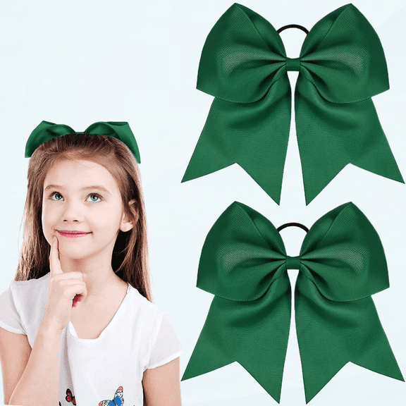 2 Packs Cheerleading Bow 8 Inch Cheer Hair Bows Large Cheerleading Hair Bows with Ponytail Holder for Teen Girls Softball Cheerleader Outfit Uniform (Green)