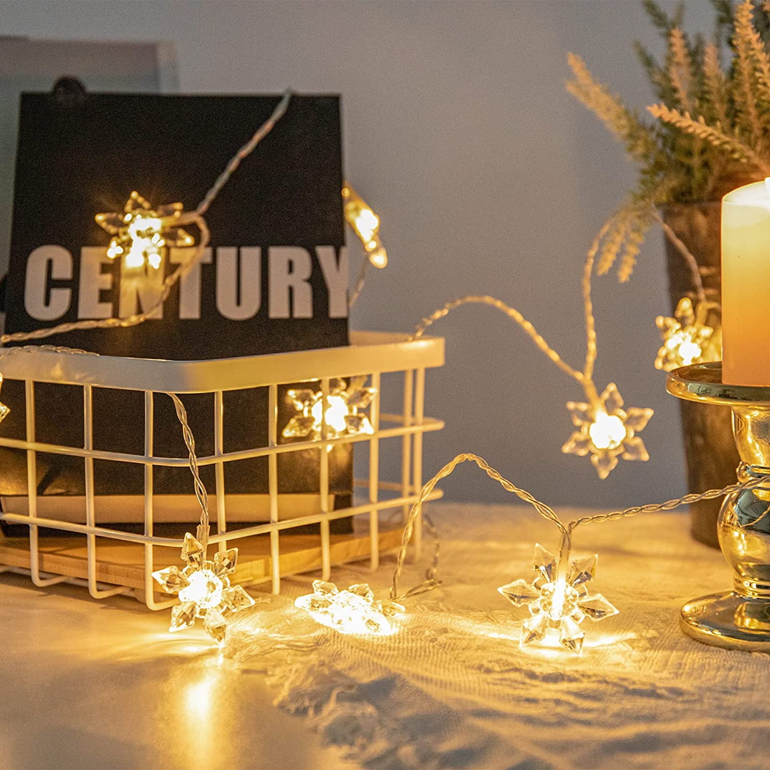 2 Packs Christmas Snowflake Lights 20 LED Battery Operated String