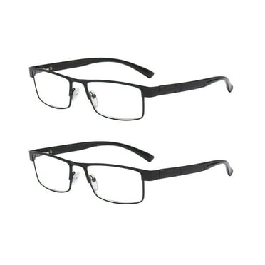 2 Packs Classic Style Rectangular Metal Frame Reading Glasses Spring Hinge Readers for Men Women +2.50