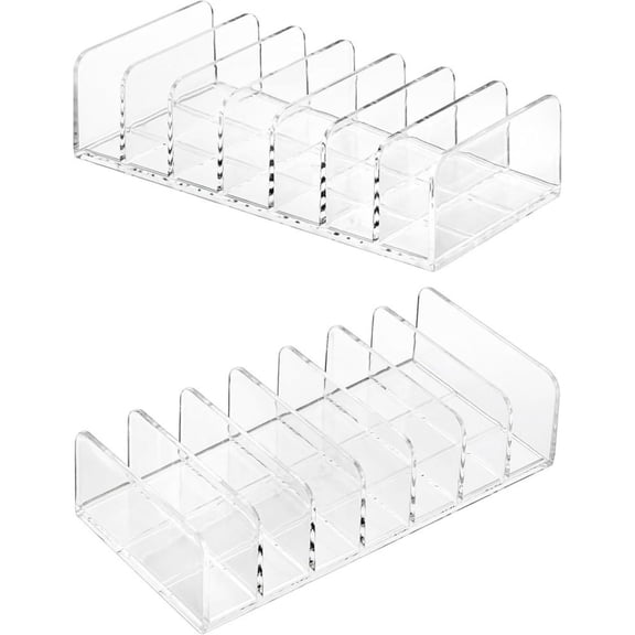 2 Packs Clear Desktop Mail Organizer with 7 Slots Plastic Cash Tray File Organizer Bill Document Paper Envelope Money Makeup Palette Holder