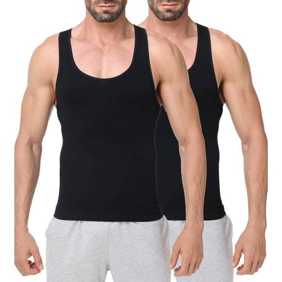 2 Packs Compression Shirt Men Slimming Undershirt Body Shaper Vest, Gynecomastia Compression Tank Top, Shapewear Tummy Control