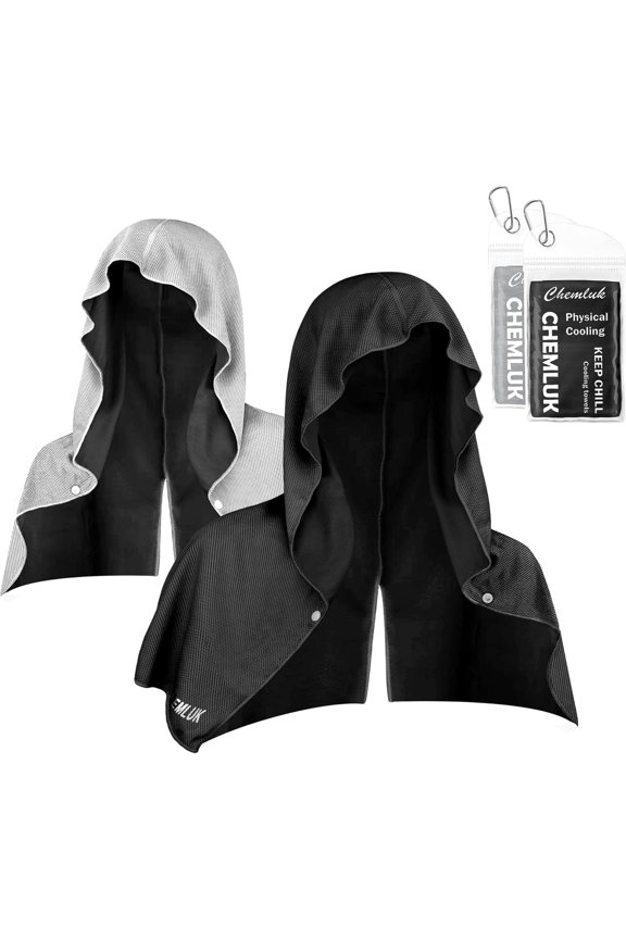 2 Packs Cooling Hoodie Towel - Cooling Towels for Neck and Face, Instant Cool When Wet, UPF 50 Sun Protection, Cool Towel for Hot Weather, Great for Sports, Gym, Golf, Camping