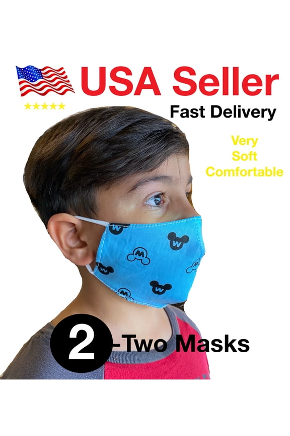 2 Packs Cotton Kids Face Mask Cloth Adjustable Washable Reusable 5 layers for School