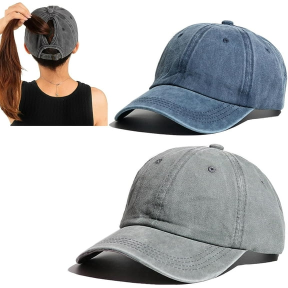 2 Packs Criss Cross Hat Womens Baseball Cap Distressed Ponytail Messy Bun Trucker Ponycap