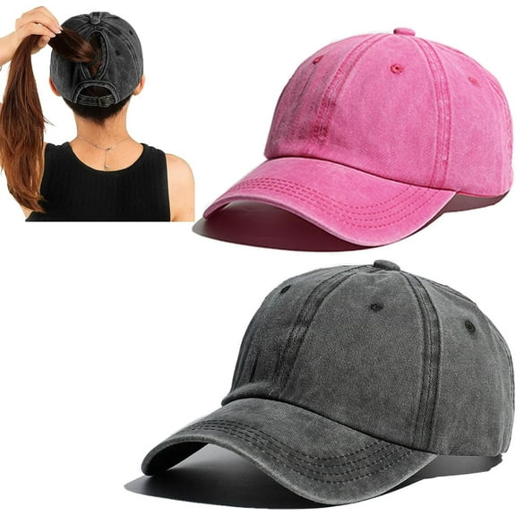 2 Packs Criss Cross Hat Womens Baseball Cap Distressed Ponytail Messy Bun Trucker Ponycap