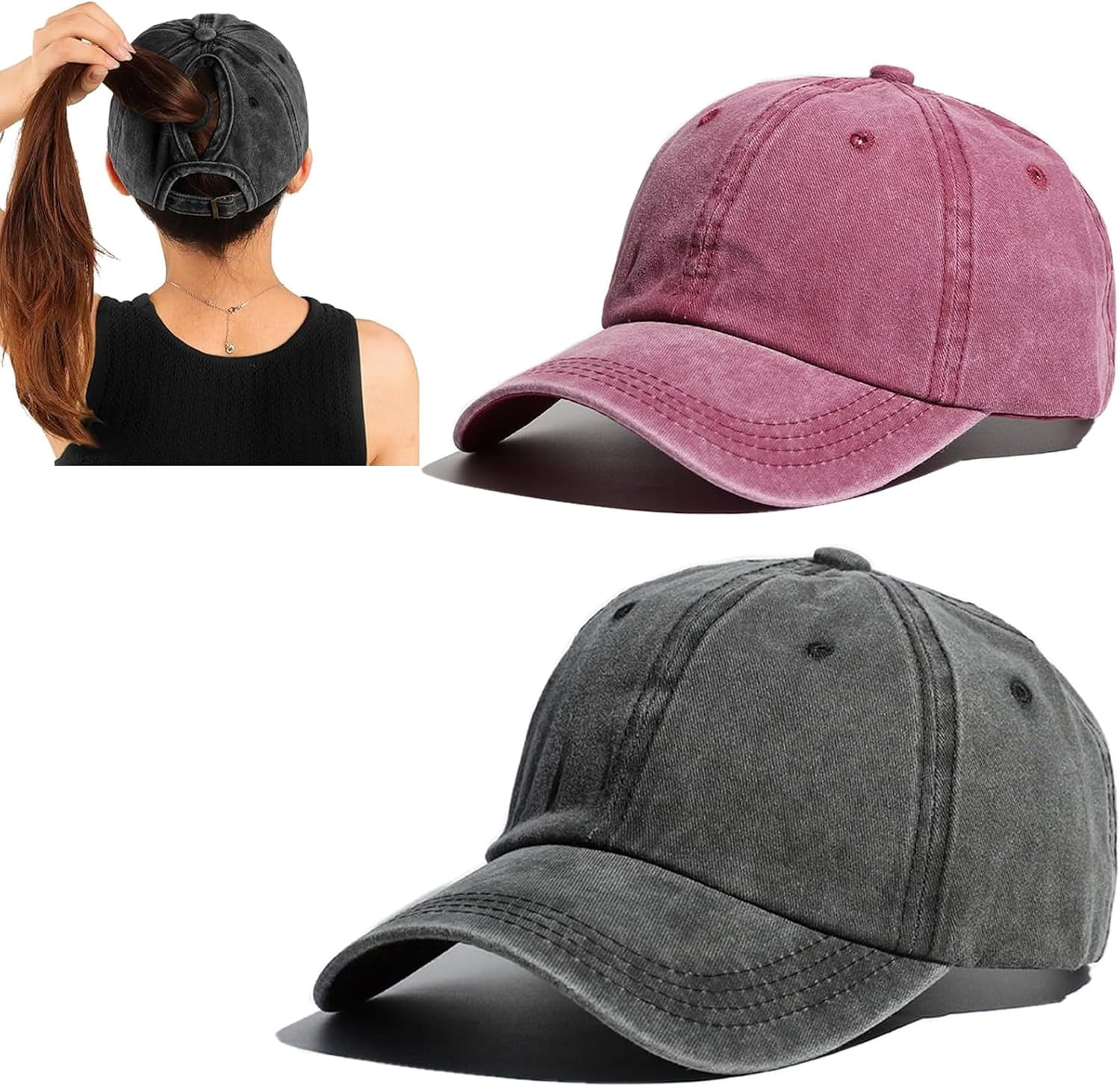2 Packs Criss Cross Hat Womens Baseball Cap Distressed 