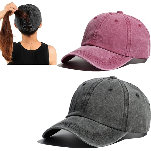 2 Packs Criss Cross Hat Womens Baseball Cap Distressed Ponytail Messy Bun Trucker Ponycap