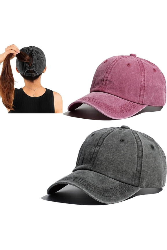 2 Packs Criss Cross Hat Womens Baseball Cap Distressed Ponytail Messy Bun Trucker Ponycap