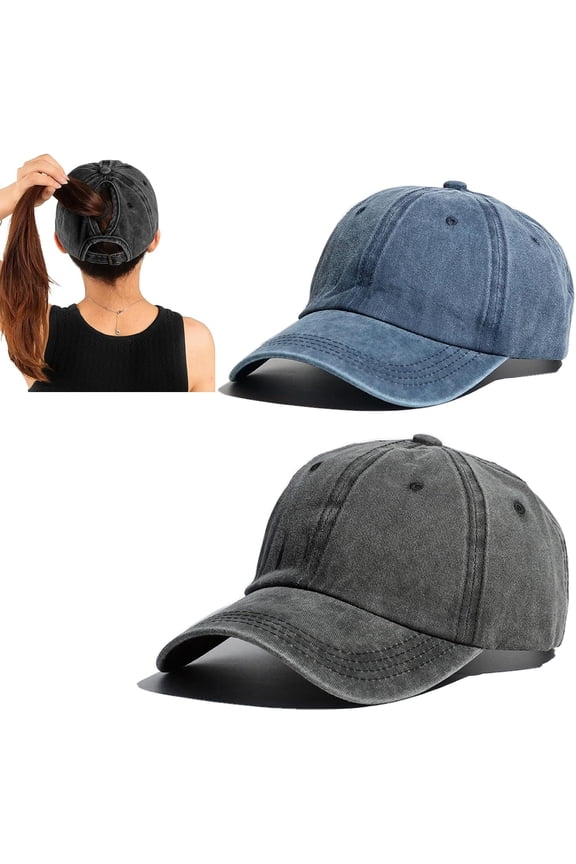 2 Packs Criss Cross Hat Womens Baseball Cap Distressed Ponytail Messy Bun Trucker Ponycap