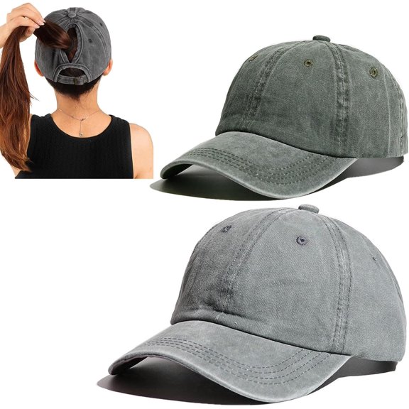 2 Packs Criss Cross Hat Womens Baseball Cap Distressed Ponytail Messy Bun Trucker Ponycap