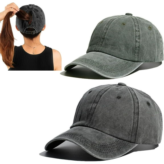2 Packs Criss Cross Hat Womens Baseball Cap Distressed Ponytail Messy Bun Trucker Ponycap