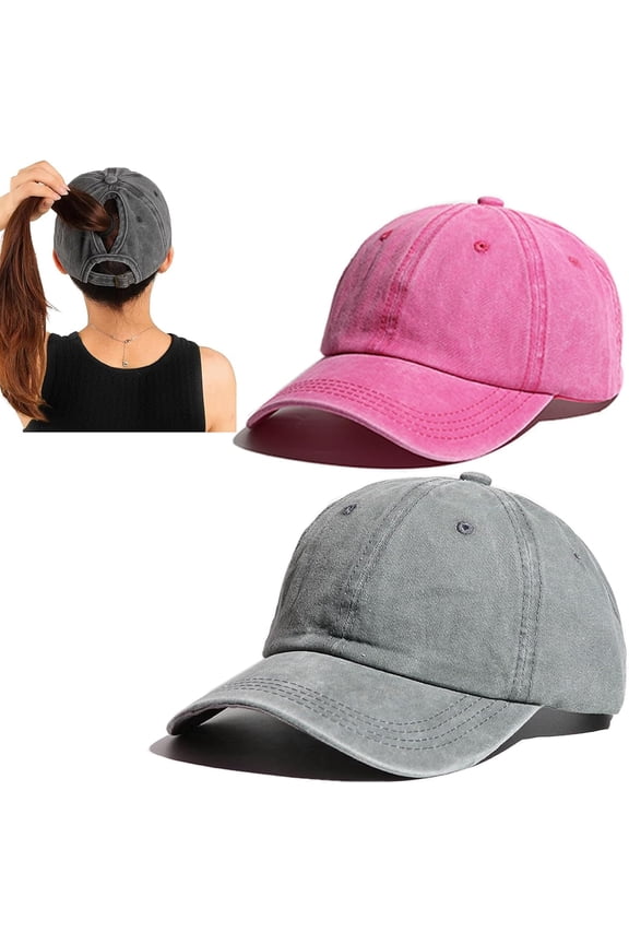 2 Packs Criss Cross Hat Womens Baseball Cap Distressed Ponytail Messy Bun Trucker Ponycap