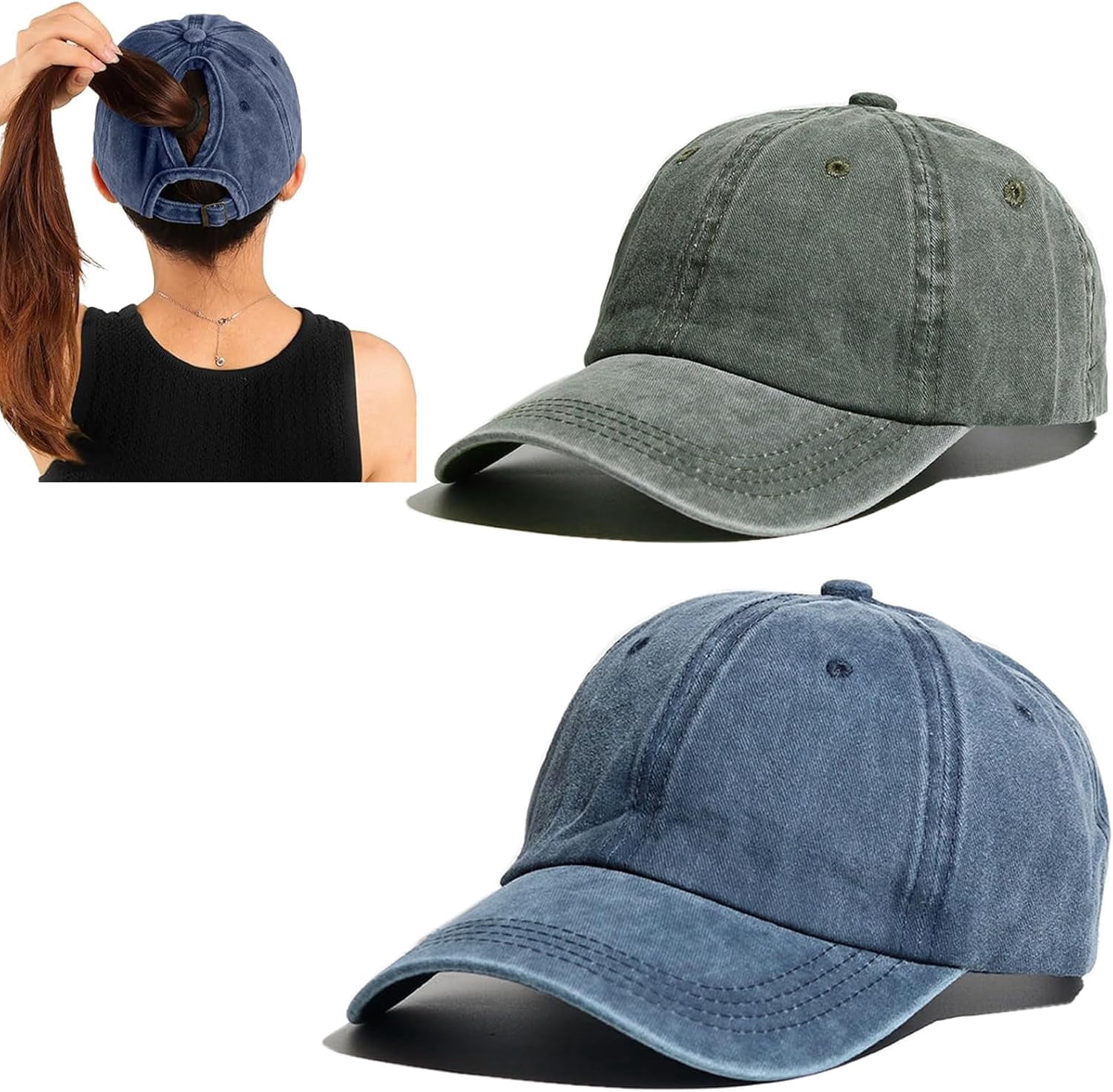 2 Packs Criss Cross Hat Womens Baseball Cap Distressed 