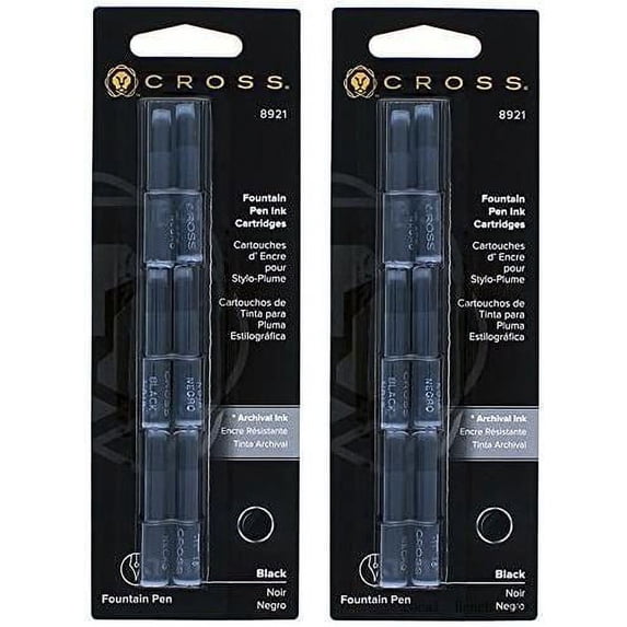 2 Packs - Cross Fountain Pen Cartridge Ink Refills, Black Ink Cartridges, 6 Per Card (8921)