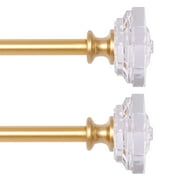 2 Packs Curtain Rod Adjustable Window Drapery Rods with clear acrylic plexiglass square finials, 3piece brackets, hardware kits. Gold 28-48 inches.