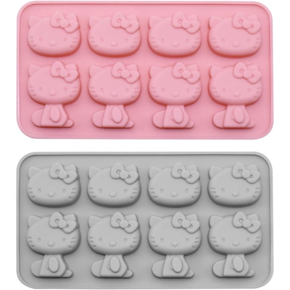 2 Packs Cute Cat Silicone Fondant Cake Mold 8-Cavity Cartoon Ice Mold Non-stick Mousse Chocolate Candy Mold for Sugarcraft Candy Cupcake Topper Baking