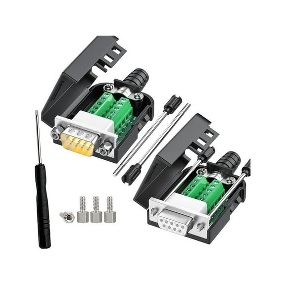 2 Packs DB9 Serial Adapters No Soldering Needed. D-SUB 9-pin RS232 RS485 Adapter to Terminal Connector Signal Module with Bolts Nuts and Screwdriver (1PCS Male+1PCS Female)