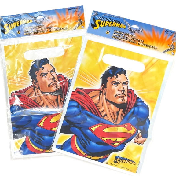 2 Packs - DC Comics Superman Birthday Party Favor Treat Bags - 2 Packs of 8 - 16 Total