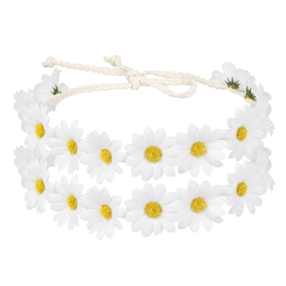 2 Packs Daisy Flower Crown Headbands For Women Baby Girl, Sunflower Hippie Hair Accessories Fall Floral Crowns Hair Bands Handmade Bridal Headpiece Photo Props Party Vacation (White)
