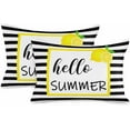 thumbnail image 1 of 2 Packs Decorative Cotton Throw Pillow Covers, Black White Stripe Hello Summer Lemon Fruits 12 x 20 Inch Rectangle Reversible Soft Cushion Case for Couch Bedroom Sofa Living Room Chair Car, 1 of 6