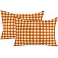 thumbnail image 1 of 2 Packs Decorative Cotton Throw Pillow Covers, Orange Caramel Check Plaid 12 x 20 Inch Rectangle Reversible Soft Cushion Case for Couch Bedroom Sofa Living Room Chair Car, 1 of 6