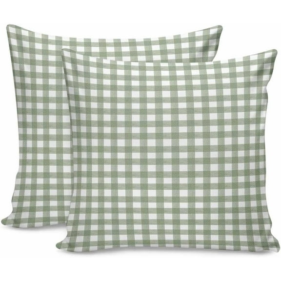 2 Packs Decorative Cotton Throw Pillow Covers, Sage Green White Buffalo Plaid 18 x 18 Inch Square Reversible Soft Cushion Case for Couch Bedroom Sofa Living Room Chair Car