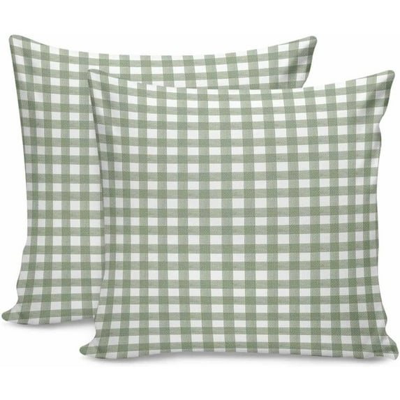 2 Packs Decorative Cotton Throw Pillow Covers, Sage Green White Buffalo Plaid 18 x 18 Inch Square Reversible Soft Cushion Case for Couch Bedroom Sofa Living Room Chair Car