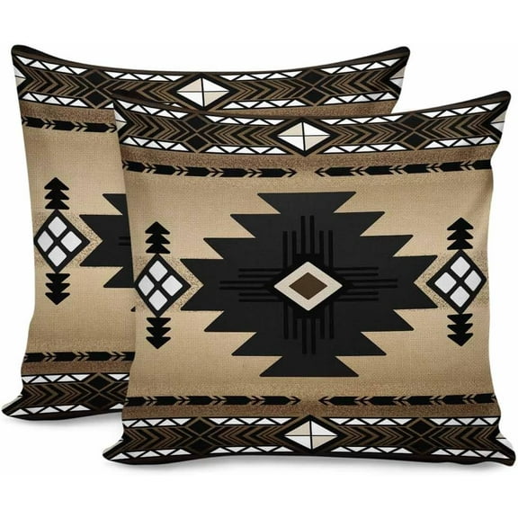 2 Packs Decorative Cotton Throw Pillow Covers, Southwestern United States Native Totem Geometric Indian Patterns 18 x 18 Inch Square Reversible Soft Cushion Case for Couch Bedroom Sofa Chair