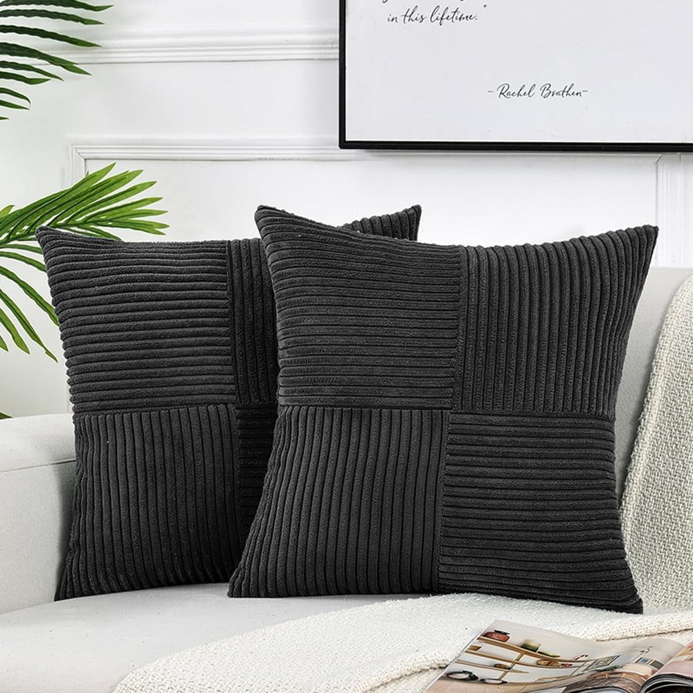 2 Packs Decorative Throw Pillow Covers for Living Room Couch Bed, Farmhouse Boho Home Decor, Soft Corss Corduroy Patchwork Textured Square Cushion Case