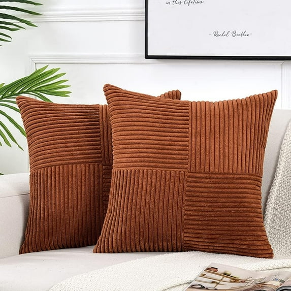 2 Packs Decorative Throw Pillow Covers for Living Room Couch Bed, Farmhouse Boho Home Decor, Soft Corss Corduroy Patchwork Textured Square Cushion Case