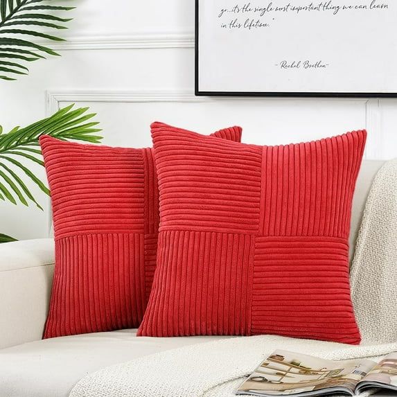 2 Packs Decorative Throw Pillow Covers for Living Room Couch Bed, Farmhouse Boho Home Decor, Soft Corss Corduroy Patchwork Textured Square Cushion Case