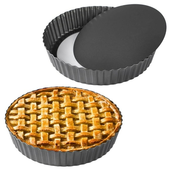 2 Packs Deep Pie Tins 11", Non-stick Tart Pans with Removable Bottom, Carbon Steel Fluted Round Tart Quiche Pie Pans Baking Dish Accessories