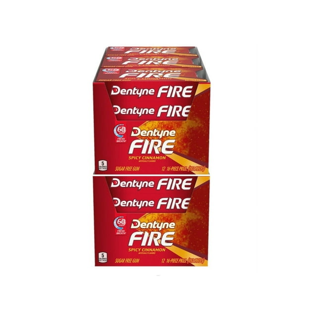 2 Packs Dentyne Fire Spicy Cinnamon Gum, 16 Pieces, 12 Count