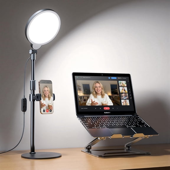 2 Packs Desk Ring Light with Stand, Adjustable Desktop Light with Phone Holder for Video Calls, Zoom Lighting for Computer/Laptop/Conference/Webcam, Video Light for Recording, Podcast,Photography