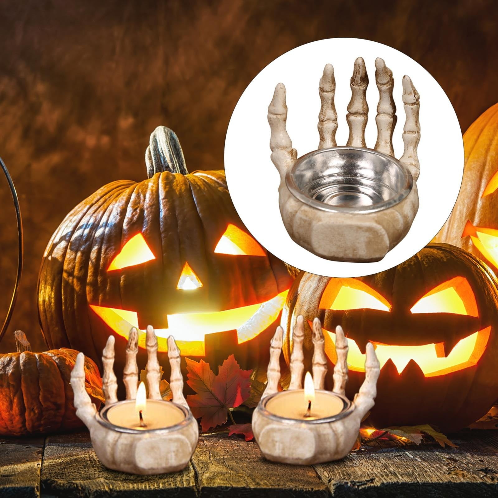 2 Packs Desktop Ornament,Halloween Skeleton Hand Candle Holder
