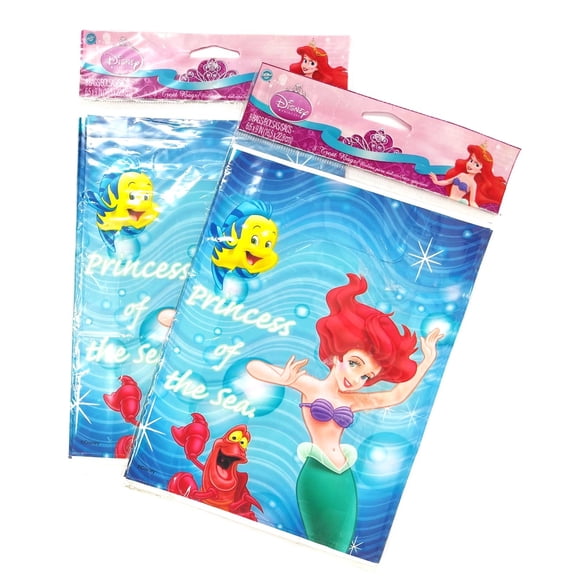 2 Packs - Disney Little Mermaid Ariel Flounder & Sebastian Birthday Party Favor Treat Bags - 2 Packs of 8 - 16 Total
