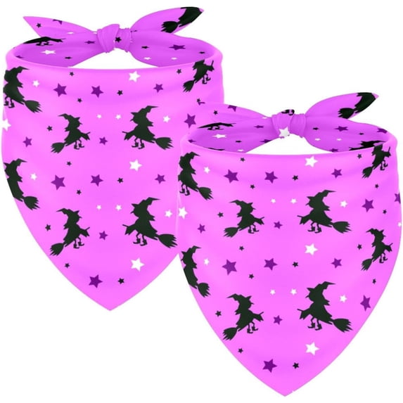 2 Packs Dog Bandana Chiffon Pet Scarves Halloween Witch Riding Broom Printing Dog Bib Kerchief Scarf for Small Medium Large Dogs Cats Pets, Birthday Gift