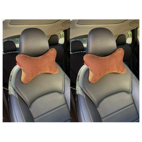 2 Packs Dog Bone Shaped Travel Neck Pillows Memory Foam Car Bus Truck Driving Comfort Head Rest Support (Brown)