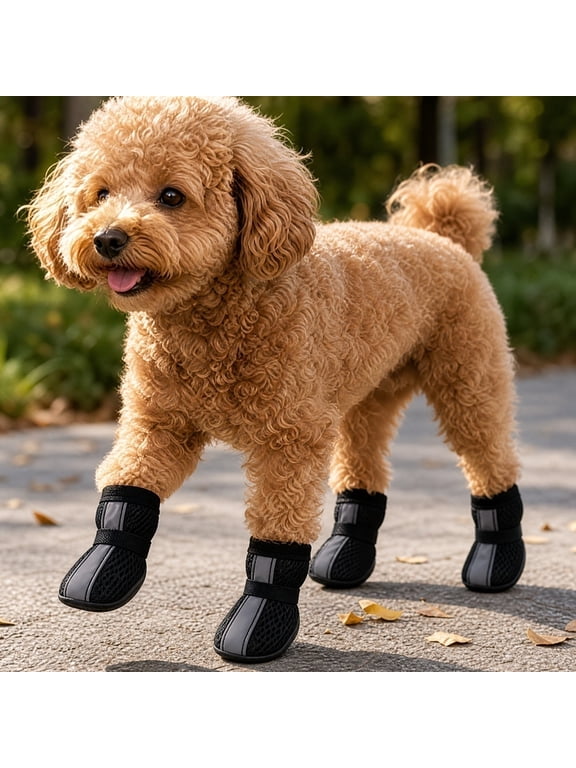 2 Packs, Dog Booties and Paw Protectors, Dog Shoes for Hot Pavement Small Dogs, Breathable Mesh Summer Dog Shoes with Reflective Strip, Black Xl, Small Dog Booties for Outdoor