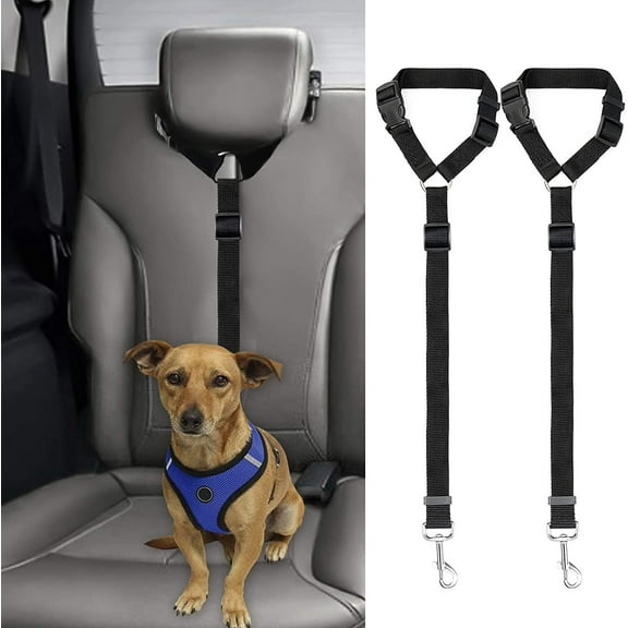 2 Packs Dog Cat Safety Seat Belt Strap Car Headrest Restraint Adjustable Nylon Fabric Dog Restraints Vehicle Seatbelts Harness