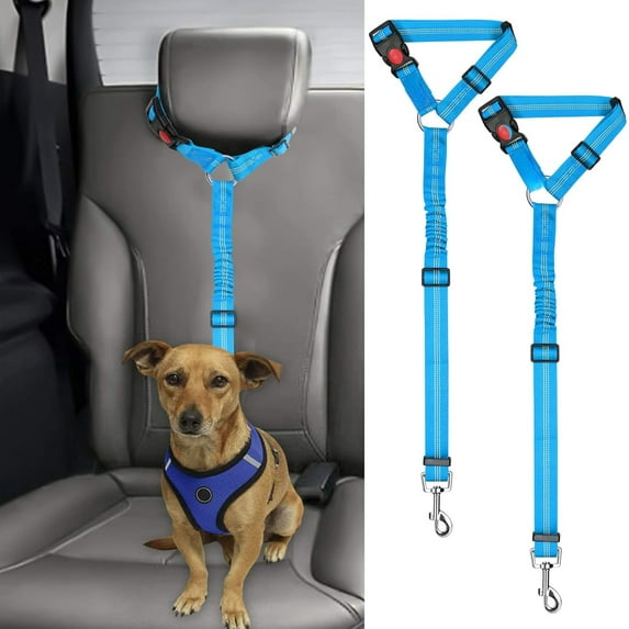 2 Packs Dog Cat Safety Seat Belt Strap Car Headrest Restraint Adjustable Nylon Fabric Dog Restraints Vehicle Seatbelts Harness