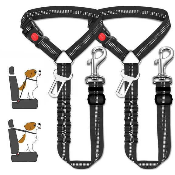 2 Pcs Dog Seat Belt for Car, Upgrade 3-in-1 Dog Car Seat Belt with Adjustable Metal Buckle, Dog Car Harness, Dog Seatbelt for Car with Elastic Bungee for Small Medium Large Dogs Pet