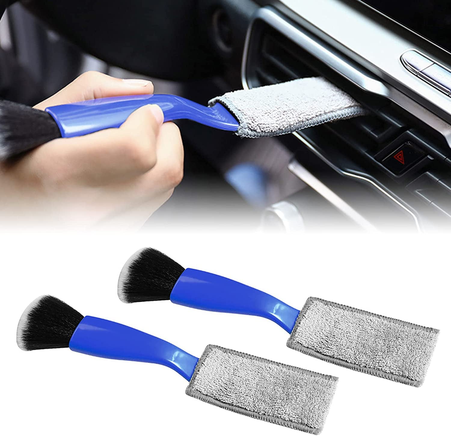 2 Packs Double Ended Portable Cleaning Brush,Auto Detail Brush 2 in 1 Car Duster Brush for Detailing Interior,Car Air Vents Dashboard Screen Clean Brush,Double Head Brush Clean Tool (Blue)
