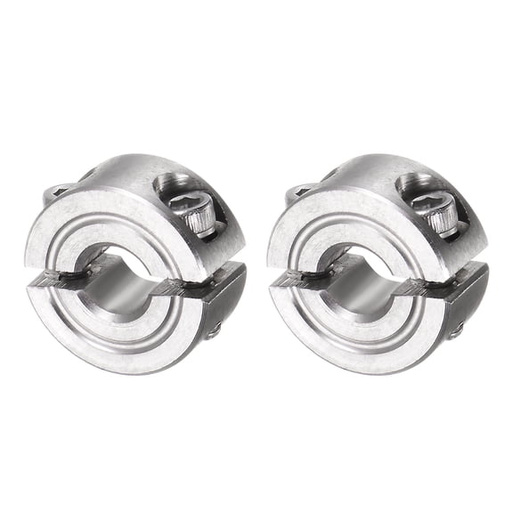 2 Packs Double Split Clamp-On Shaft Collar 1/4 ID Two-Piece Clamping Collar 11/16 OD, 5/16 Width Stainless Steel