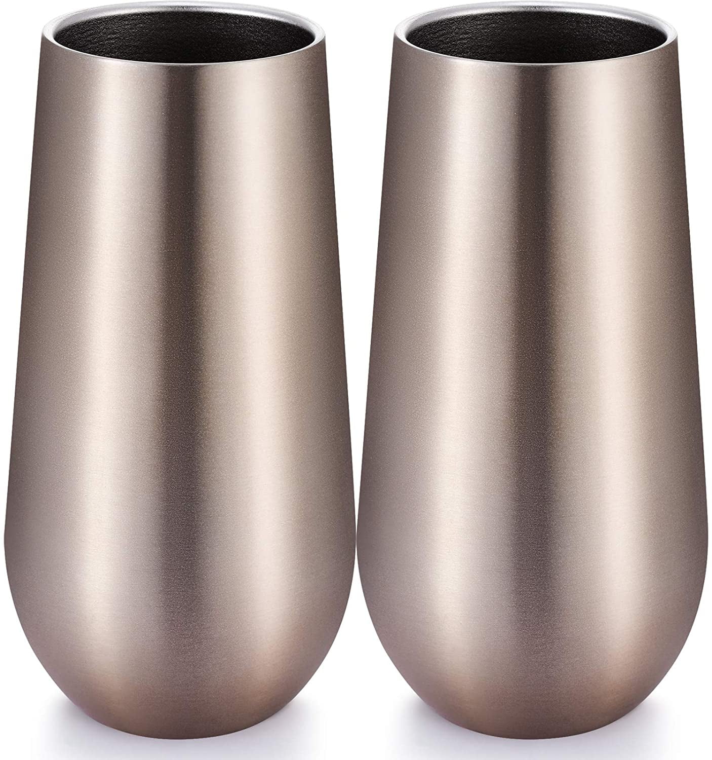 Oggi Thermo Flute - Double Wall Stainless Steel Insulated Champagne Tumbler With Lid, 6oz, Brick Red