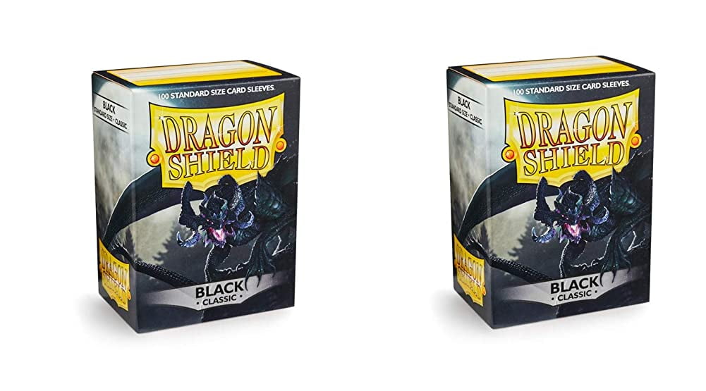2 Packs Dragon Shield Classic Black Standard Size 100 ct Card Sleeves Individual Pack